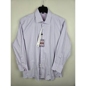 English Laundry Mens Lavender Micro Check Dress Shirt 17 32/33 Cotton Stretch